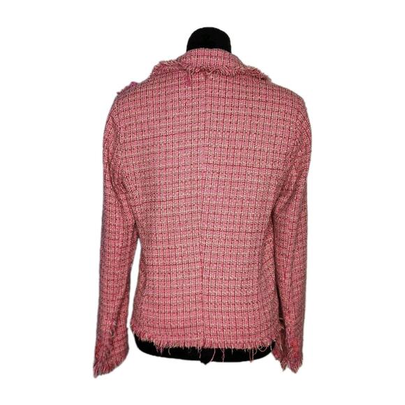 Silkland Pink Silk Tweed Blazer Raw Edge Jacket Women's size PM Career Old money - Picture 3 of 6